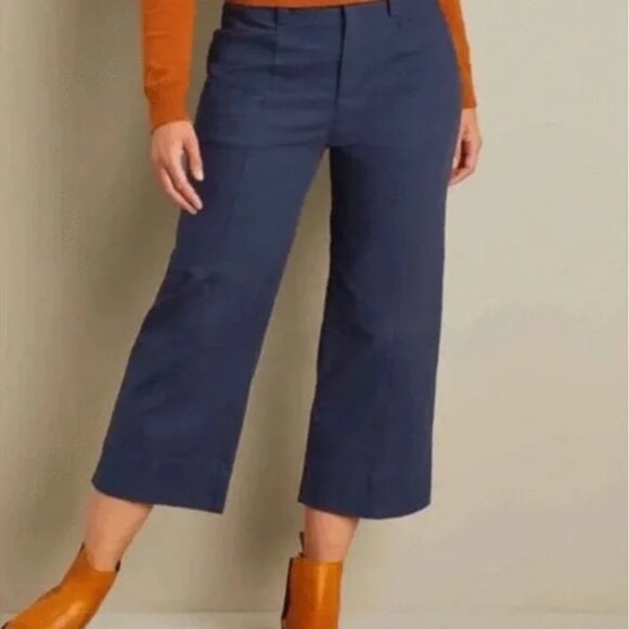 Duluth Trading Company Workday Warrior Chinos - Navy Blue Cropped Wide-Leg Pants - Picture 3 of 7